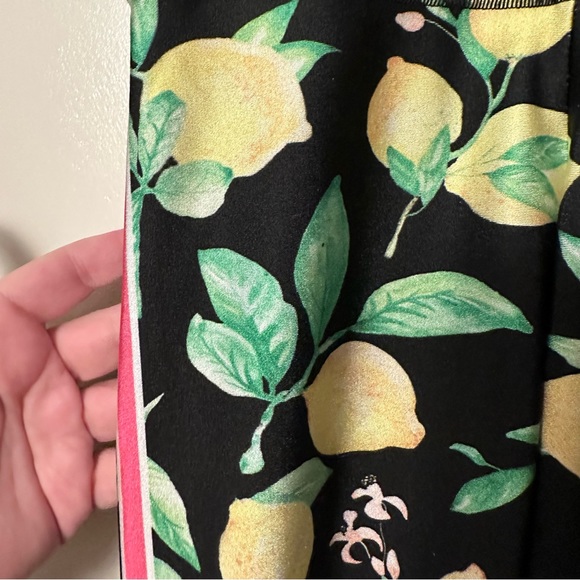 Emily HSU Designs Black High Waisted Lemon Print Pink & White Striped Leggings S - Picture 9 of 15